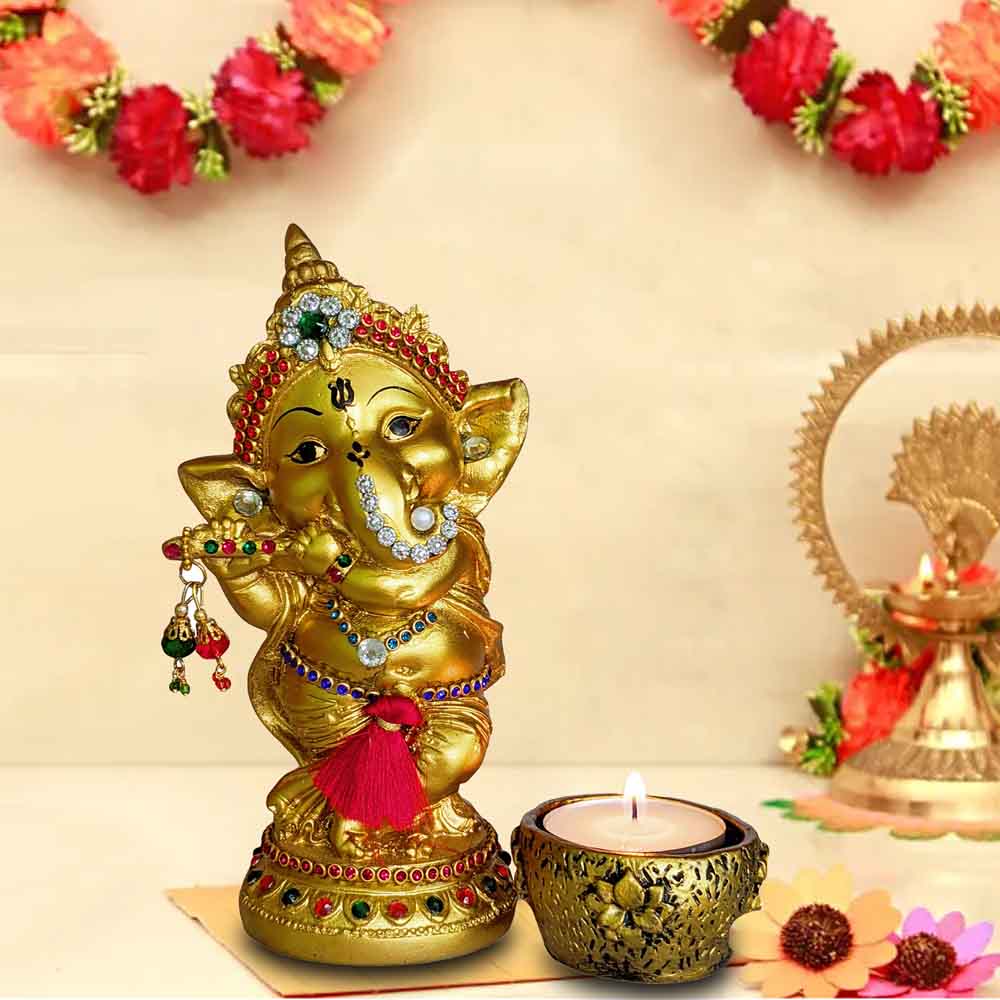 Lord Ganesha Idol Playing Bansuri